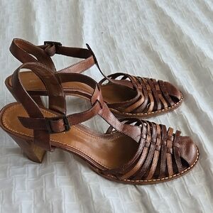 Antonio Melani Brown Leather Strappy Fisherman Heeled Sandals